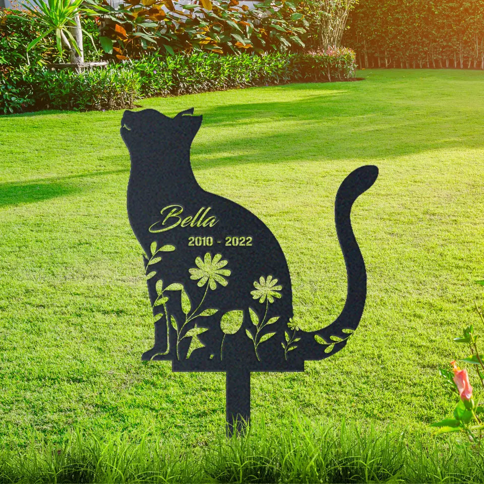 Personalized Cute Cat Memorial Garden Stake, Cat Memorial Signs, Pet Loss Gift