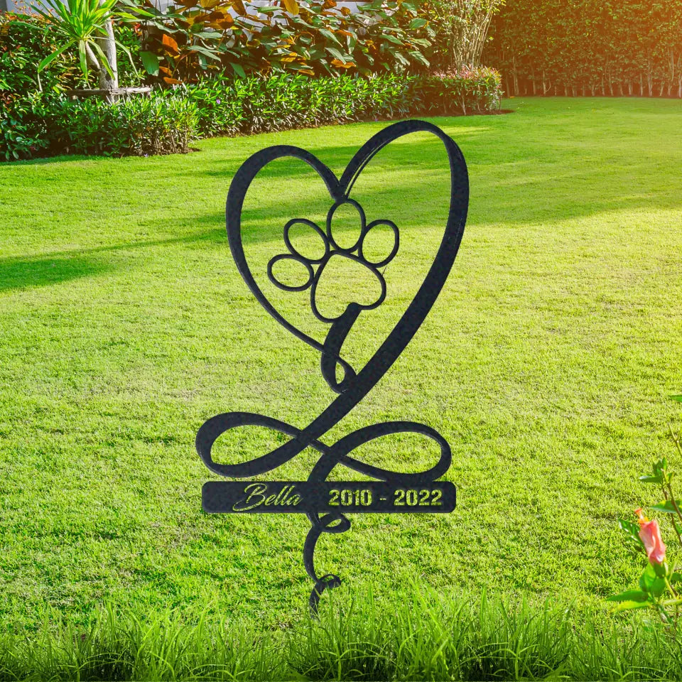 Personalized cute dogs memorial garden stake with pet name and dates