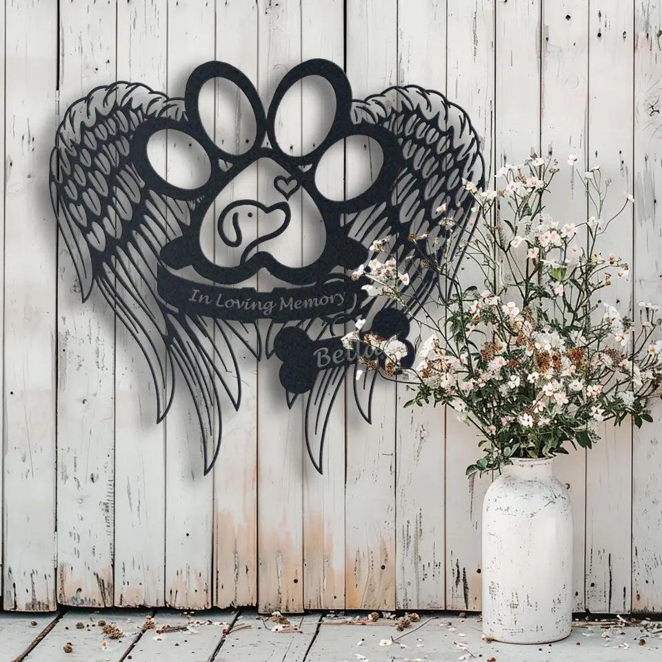 Personalized cute dogs metal wall art memorial garden stake with pet name and dates