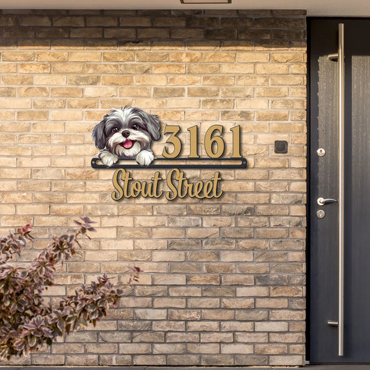 Personalized cute dogs color metal address signs, outdoor metal sign, house number sign, address plaque address sign with house number and street name in metal