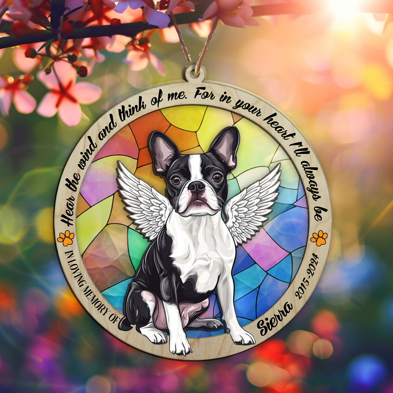 Suncatcher Ornament Boston Terrier Sitting Memorial, Dog Ornament Home Decor, Pet Loss Gift, Thoughtful Christmas Gift