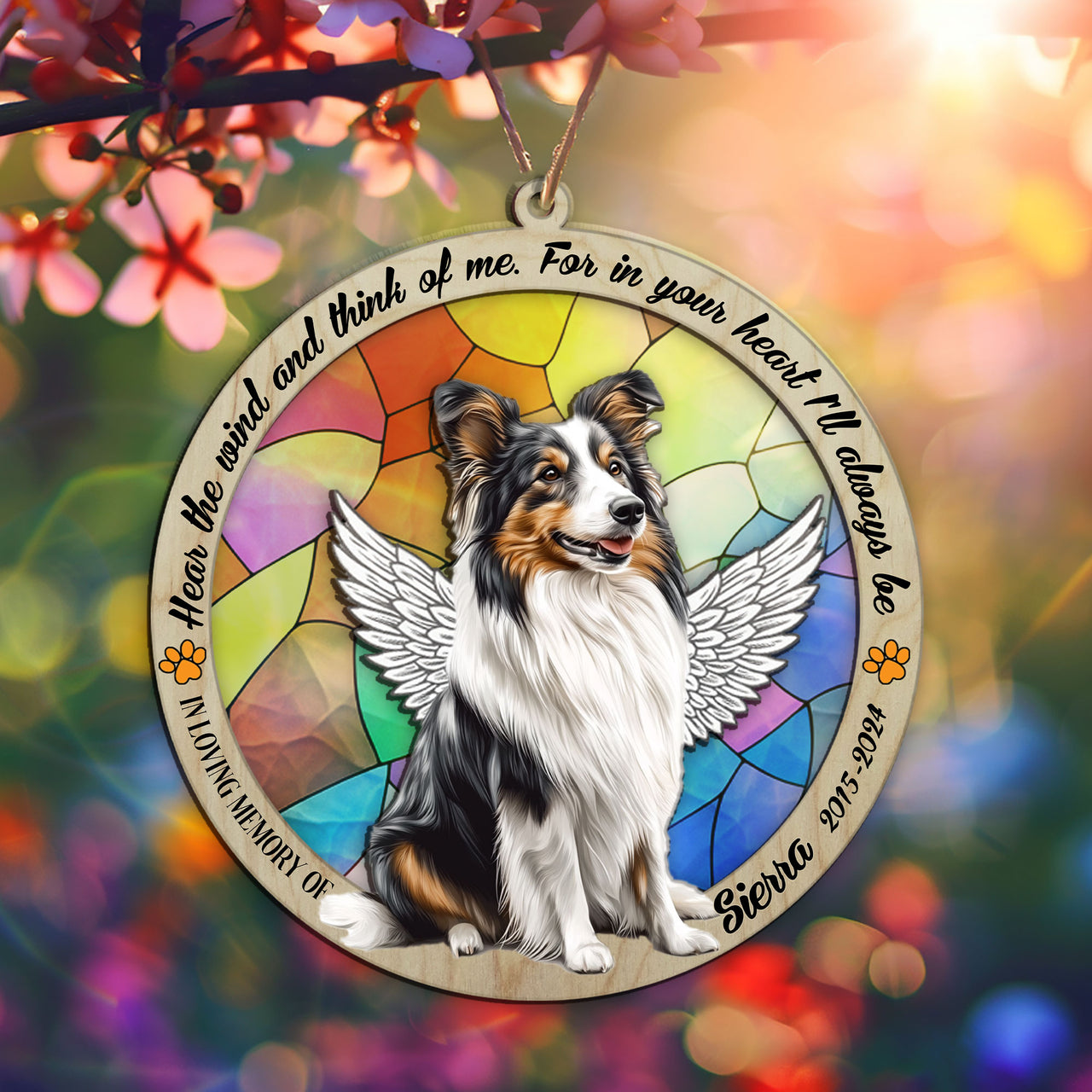 Suncatcher Ornament Shetland Sheepdog Sitting Memorial, Dog Ornament Home Decor, Pet Loss Gift, Thoughtful Christmas Gift