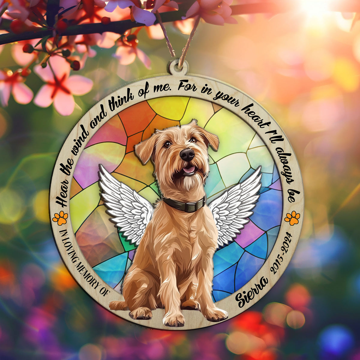Personalized wheaten terrier memorial garden stake with pet name and dates