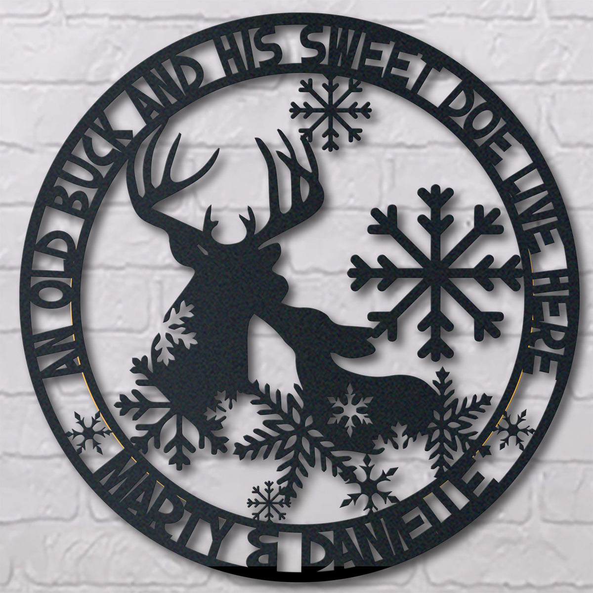Hunting Lovers metal wall art displayed on a home wall