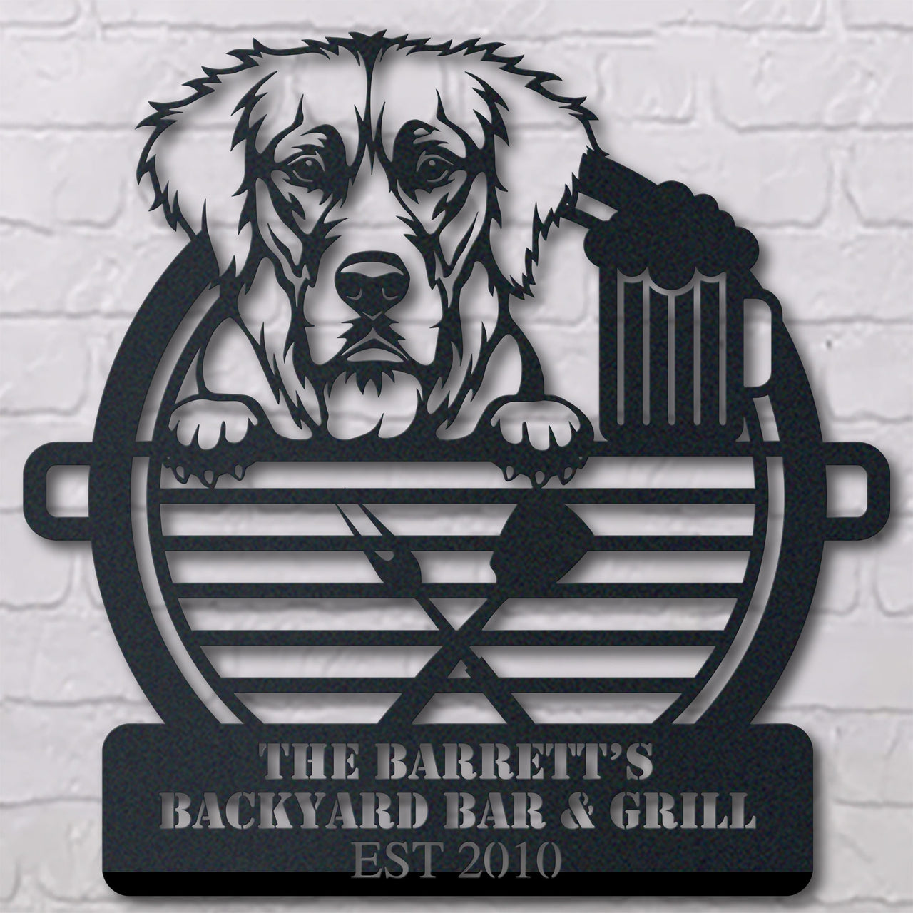 Dog Lovers Backyard Bar Grill Personalized Name Metal Wall Art