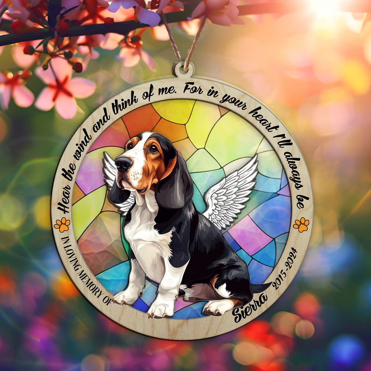 Suncatcher Ornament Basset Hound Sitting Memorial, Dog Ornament Home Decor, Pet Loss Gift, Thoughtful Christmas Gift