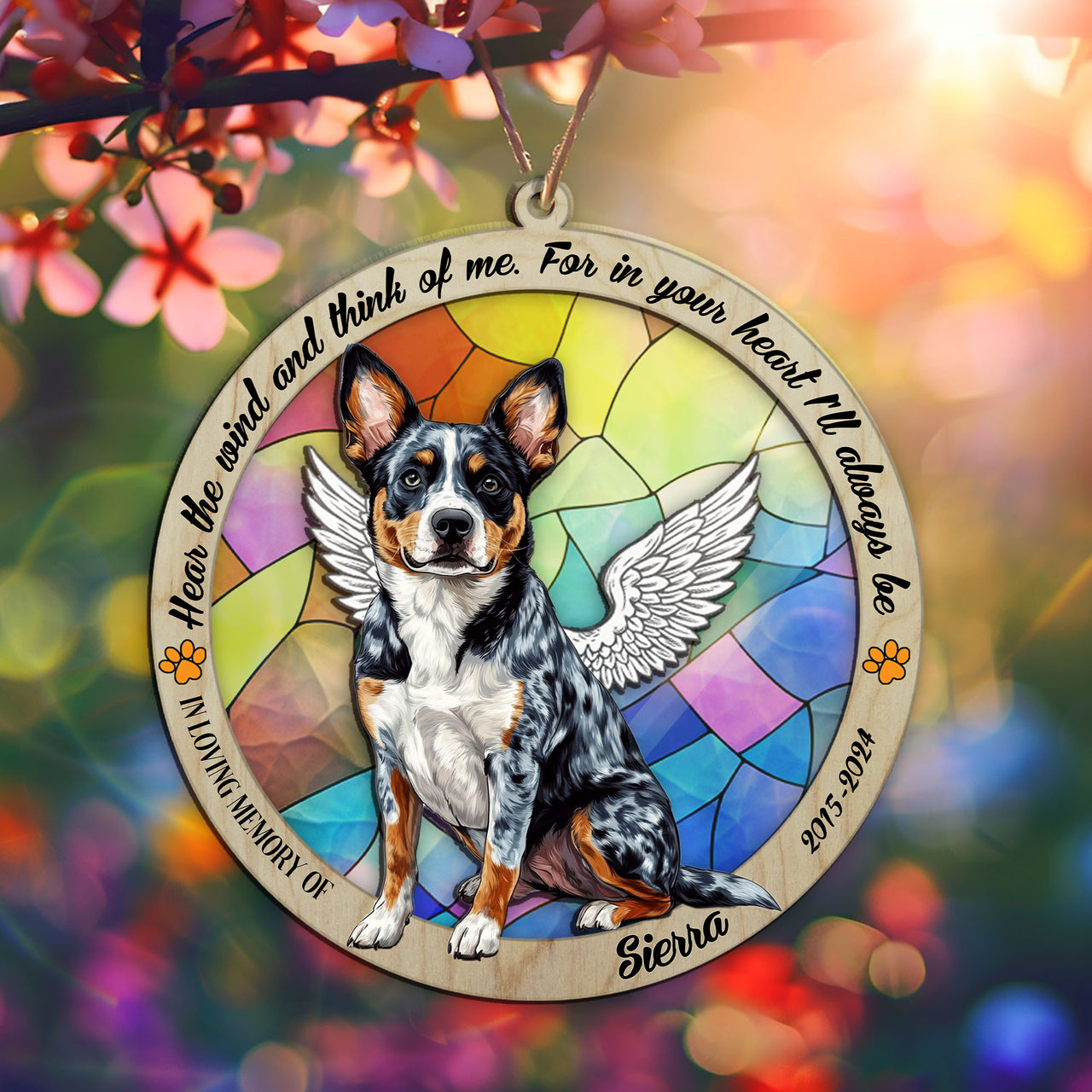 Suncatcher Ornament Blue Heeler Sitting Memorial, Dog Ornament Home Decor, Pet Loss Gift, Thoughtful Christmas Gift