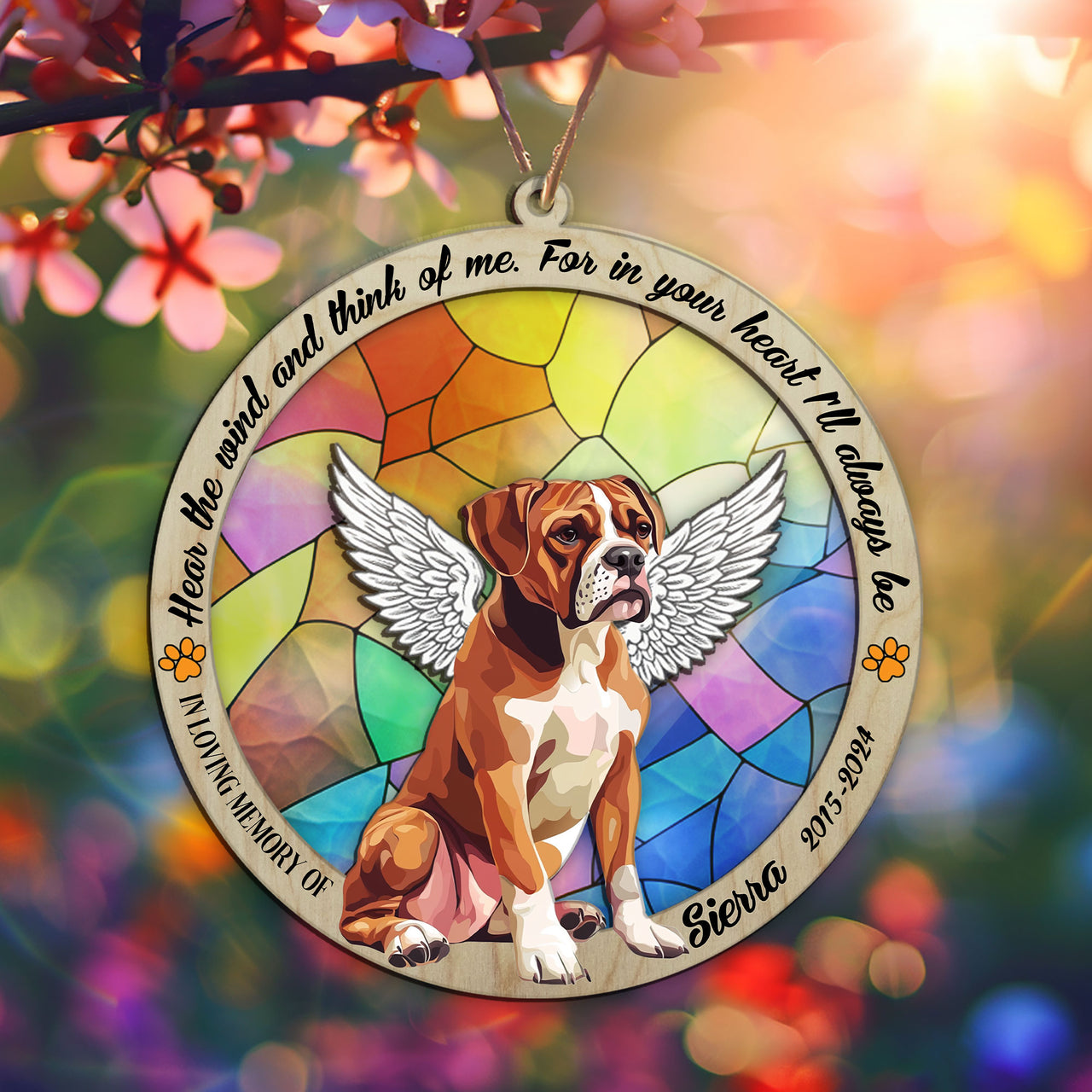 Suncatcher Ornament Boxer Sitting Memorial, Dog Ornament Home Decor, Pet Loss Gift, Thoughtful Christmas Gift