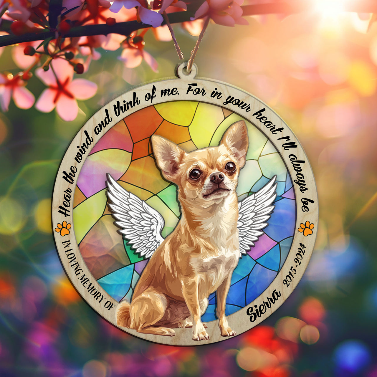 Suncatcher Ornament Chihuahua Sitting Memorial, Dog Ornament Home Decor, Pet Loss Gift, Thoughtful Christmas Gift