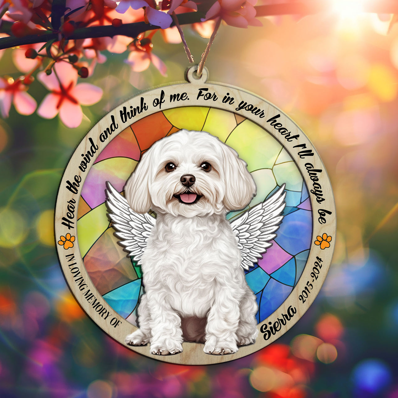 Suncatcher Ornament Maltipoo Sitting Memorial, Dog Ornament Home Decor, Pet Loss Gift, Thoughtful Christmas Gift