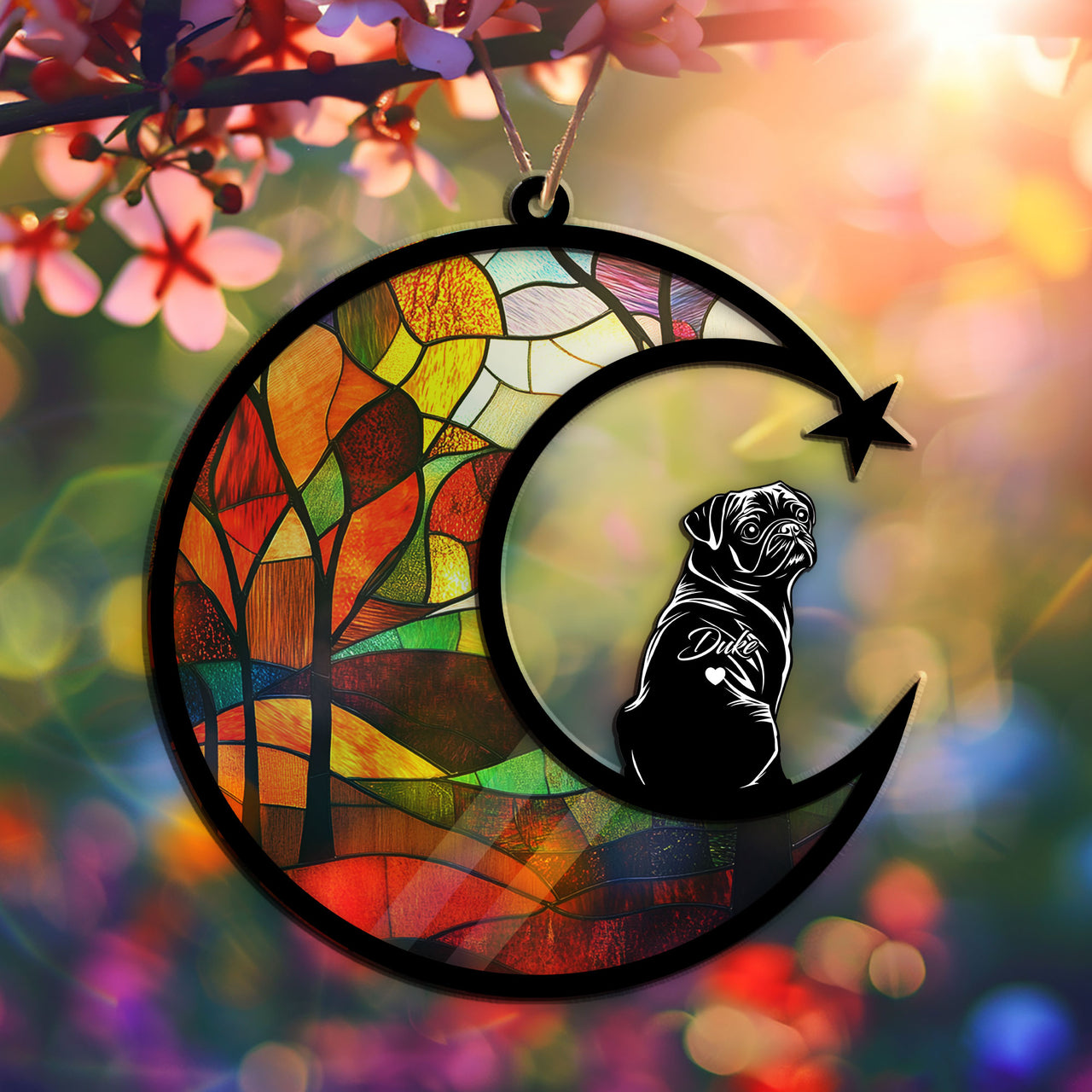 Suncatcher Ornament Pug Memorial, Dog Ornament Home Decor, Pet Loss Gift, Thoughtful Christmas Gift