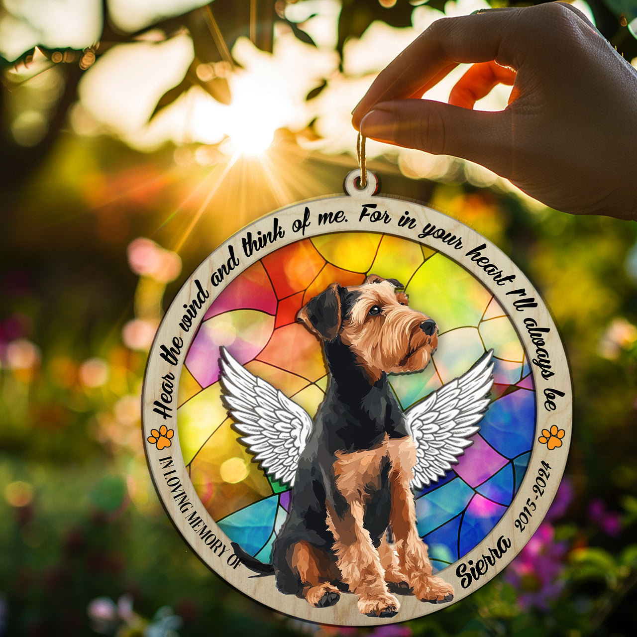 Suncatcher Ornament Airedale Terrier Sitting Memorial, Dog Ornament Home Decor, Pet Loss Gift, Thoughtful Christmas Gift