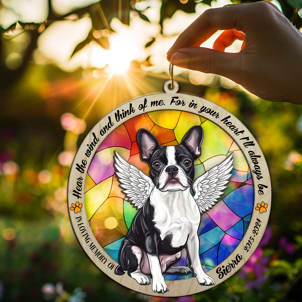 Suncatcher Ornament Boston Terrier Sitting Memorial, Dog Ornament Home Decor, Pet Loss Gift, Thoughtful Christmas Gift
