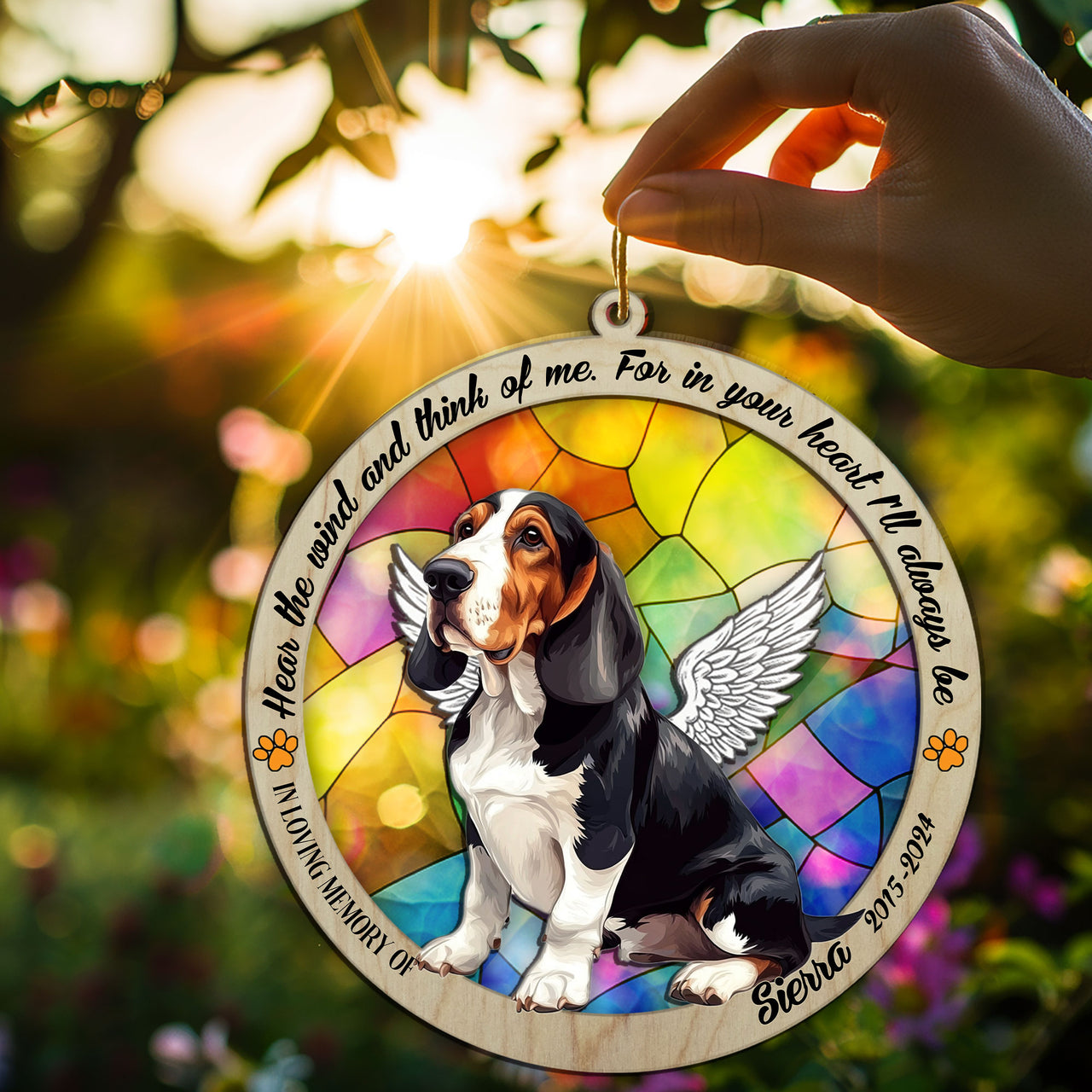 Suncatcher Ornament Basset Hound Sitting Memorial, Dog Ornament Home Decor, Pet Loss Gift, Thoughtful Christmas Gift