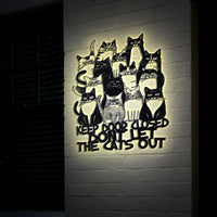 Cat Lover Metal Wall Art, Cat Welcome Sign with LED Lights, Dont Let The Cat Out