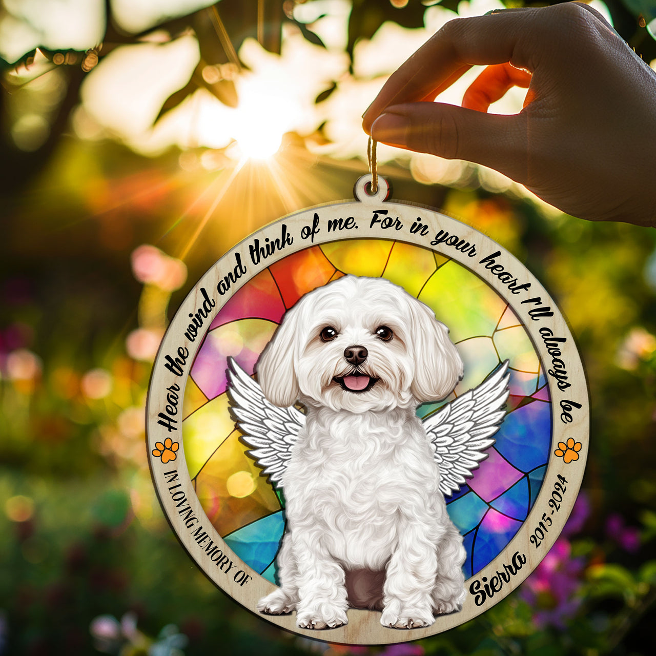 Suncatcher Ornament Maltipoo Sitting Memorial, Dog Ornament Home Decor, Pet Loss Gift, Thoughtful Christmas Gift
