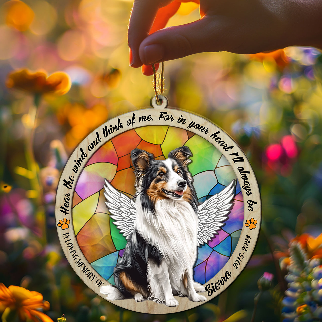 Suncatcher Ornament Shetland Sheepdog Sitting Memorial, Dog Ornament Home Decor, Pet Loss Gift, Thoughtful Christmas Gift