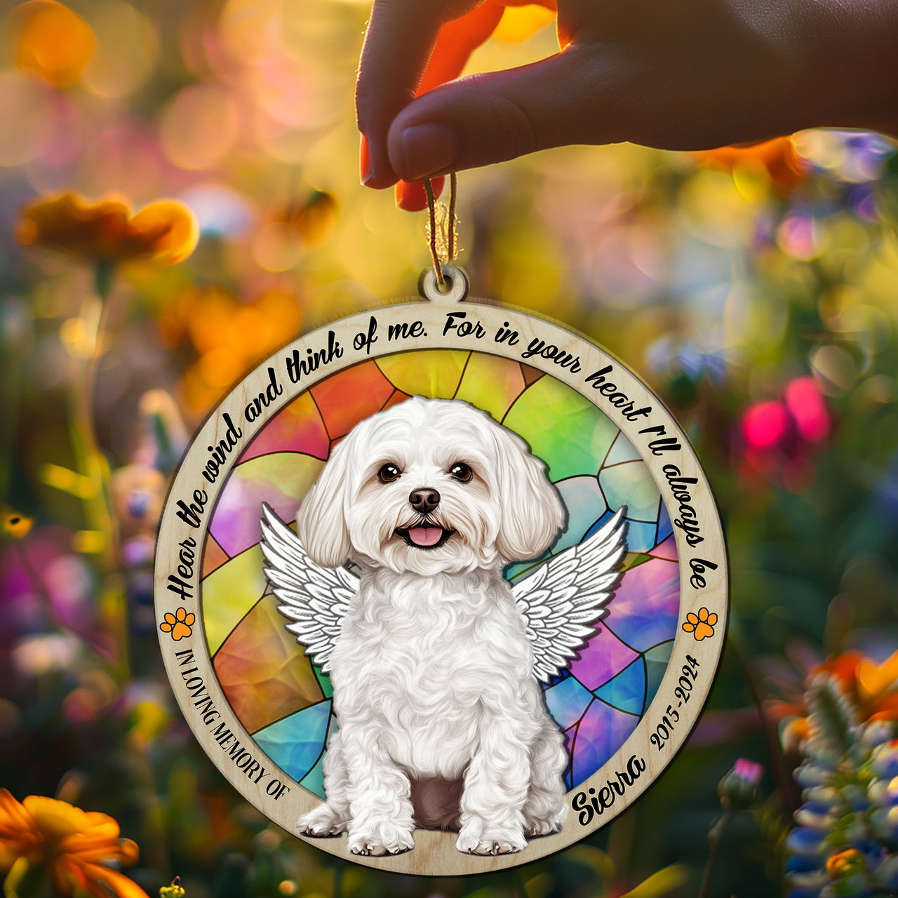 Suncatcher Ornament Maltipoo Sitting Memorial, Dog Ornament Home Decor, Pet Loss Gift, Thoughtful Christmas Gift