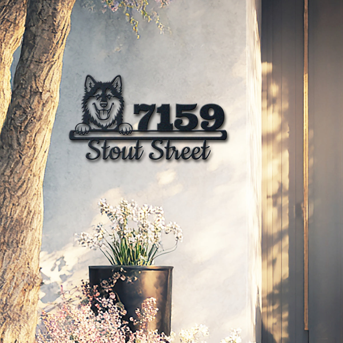 Personalized alaskan malamute address sign with house number and street name in metal
