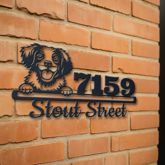Personalized brittany address sign with house number and street name in metal - product view 3
