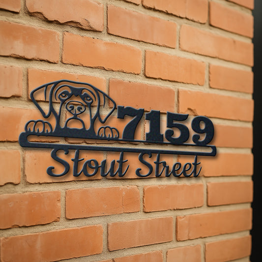 Personalized chesapeake bay retriever address sign with house number and street name in metal - product view 3