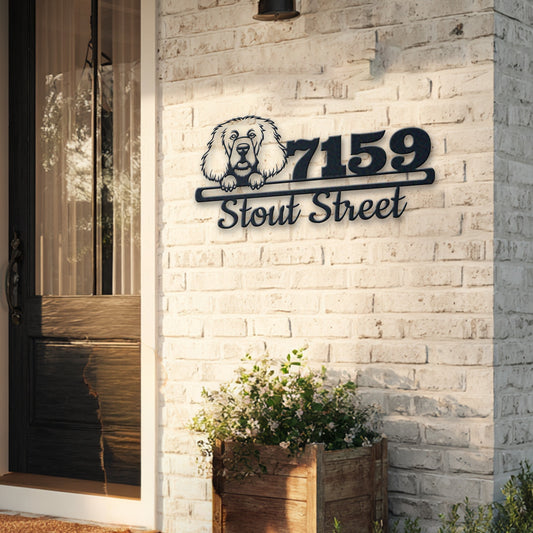 Personalized cocker spaniel address sign with house number and street name in metal - product view 5