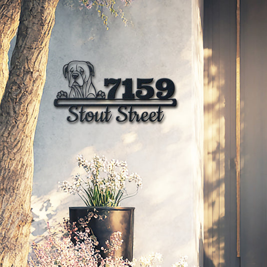Personalized dogo argentino address sign with house number and street name in metal