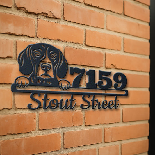 Personalized german shorthair pointer address sign with house number and street name in metal - product view 3