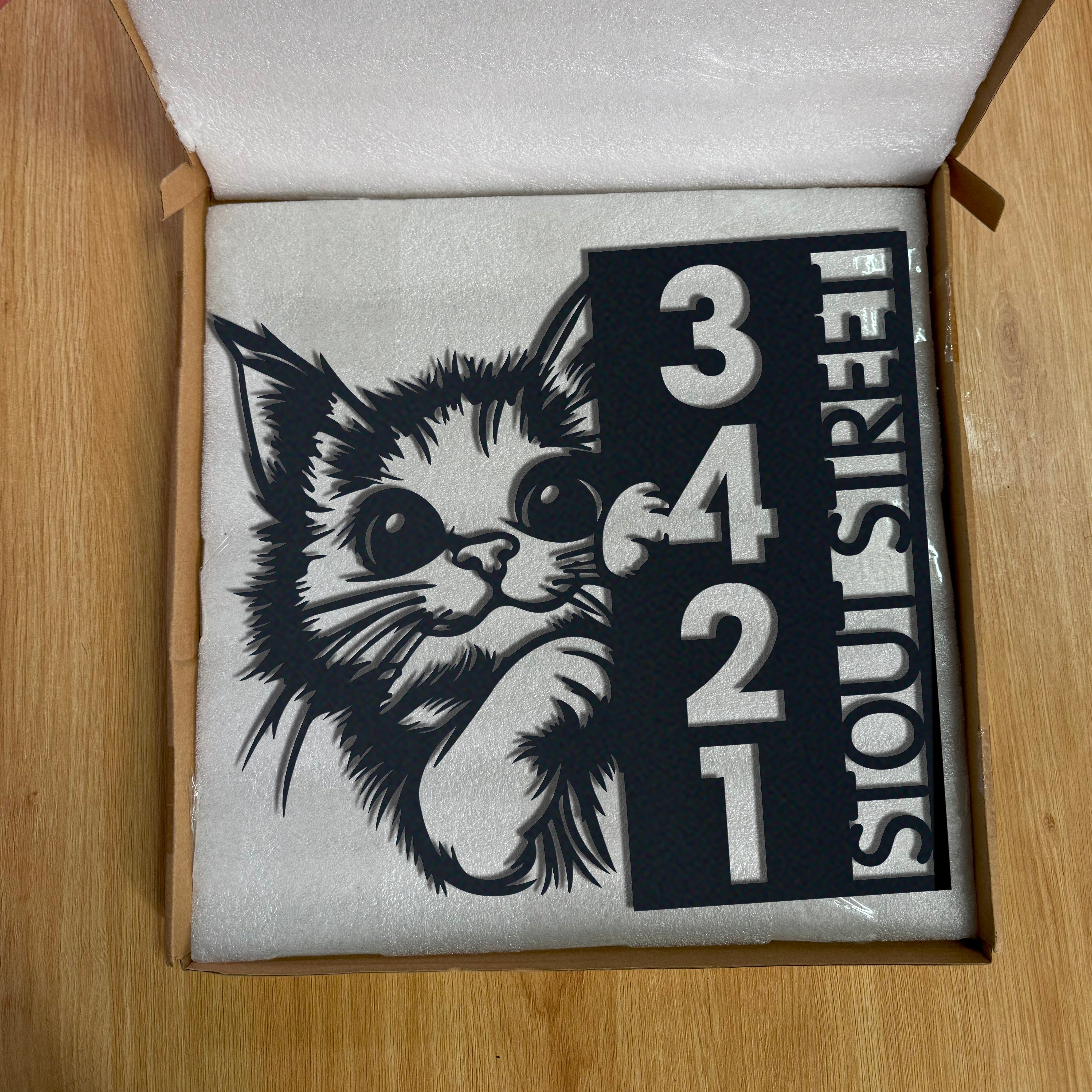 Cat House Number, Cat Address Sign, Vertical House Number Plaque for Outdoor Use