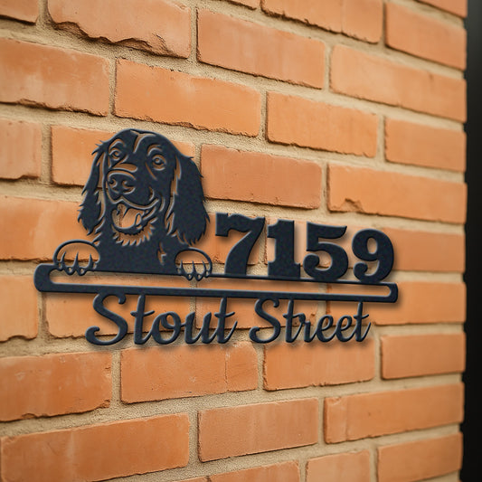 Personalized irish setter address sign with house number and street name in metal - product view 3