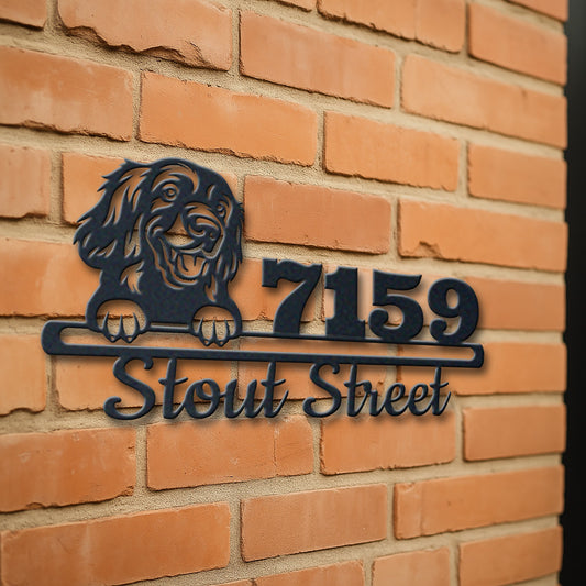 Personalized irish setter address sign with house number and street name in metal - product view 3