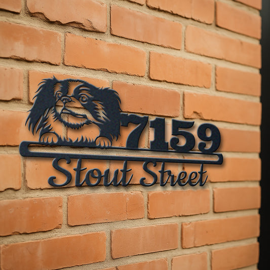 Personalized japanese chin address sign with house number and street name in metal - product view 3