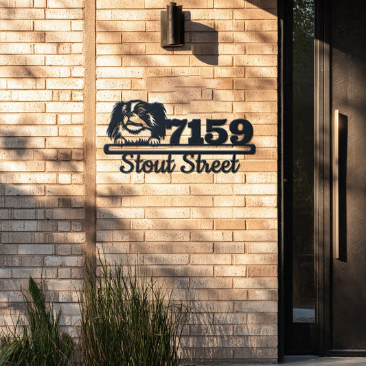 Personalized japanese chin address sign with house number and street name in metal - product view 4