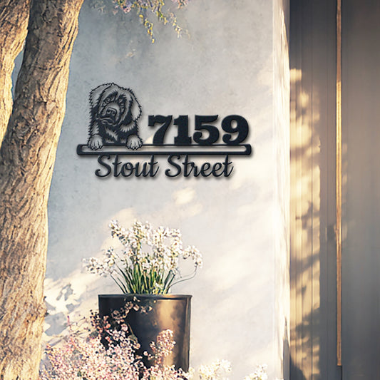 Personalized leonberger address sign with house number and street name in metal