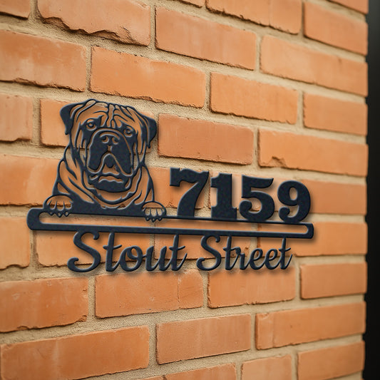 Personalized mastif address sign with house number and street name in metal - product view 3