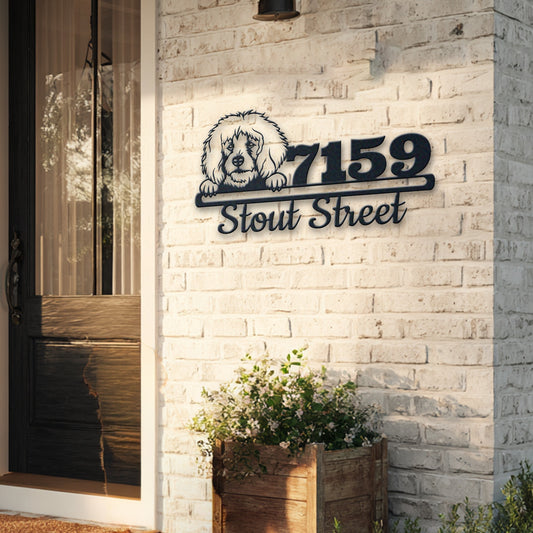 Personalized poodle address sign with house number and street name in metal - product view 5