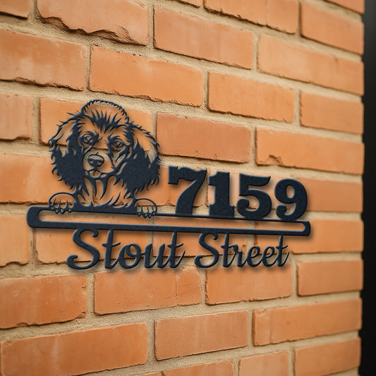 Personalized poodle address sign with house number and street name in metal - product view 3