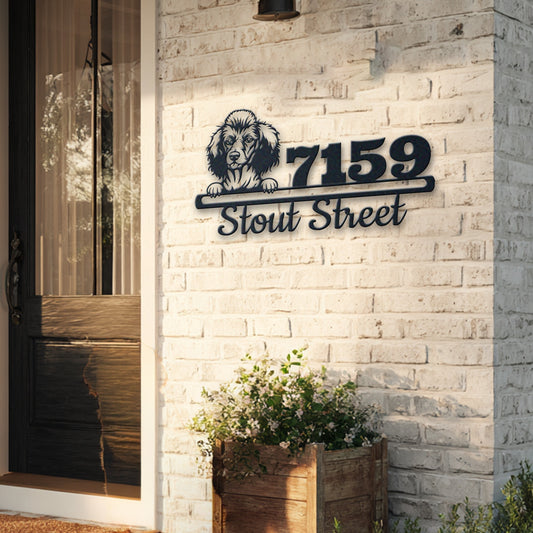 Personalized poodle address sign with house number and street name in metal - product view 5