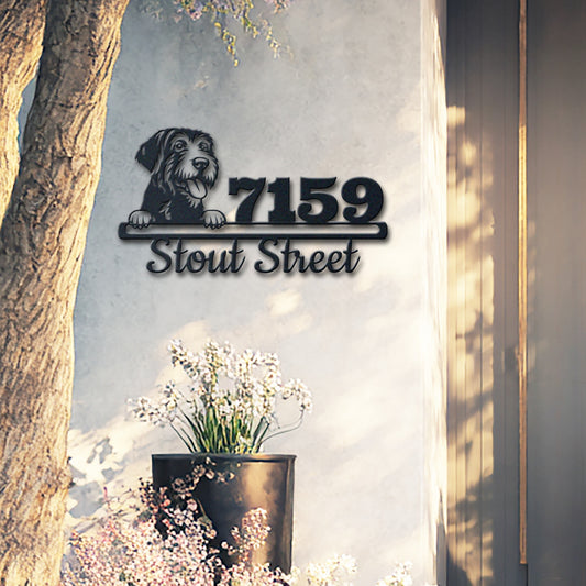 Personalized spinone italiano address sign with house number and street name in metal