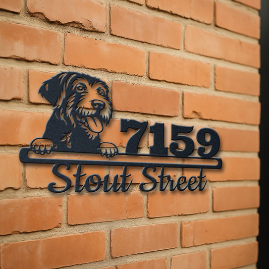Personalized spinone italiano address sign with house number and street name in metal - product view 3