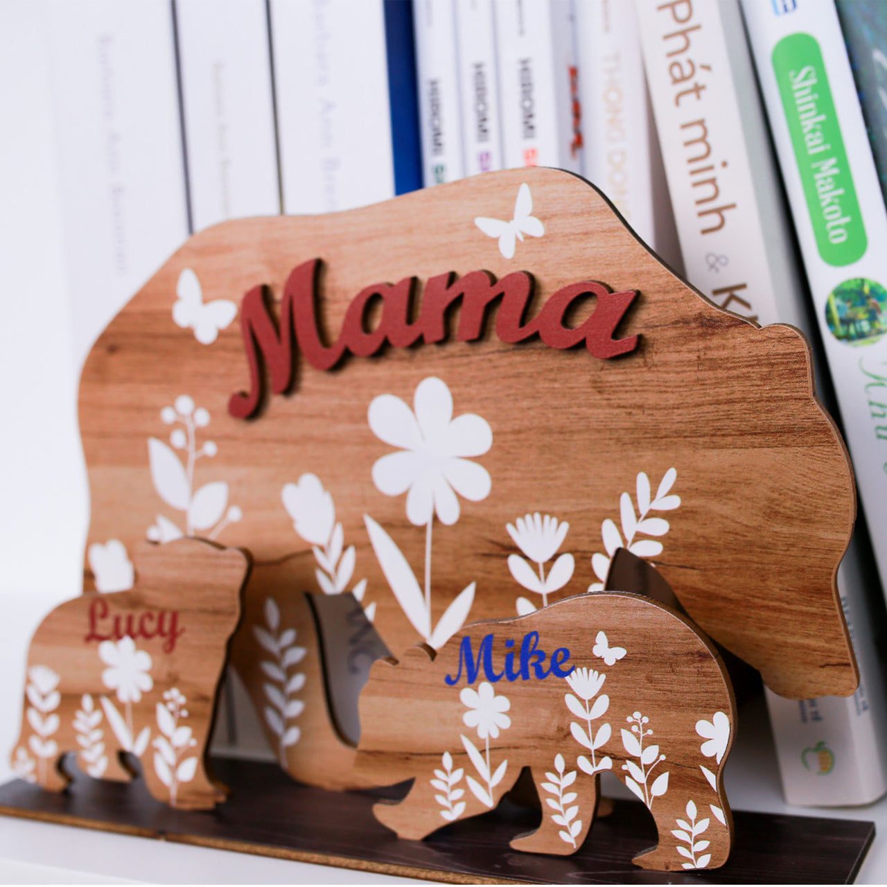 Personalized Mama Bear with Cubs Wooden Sign, Custom Name Sign, Special Gift for Mothers Day