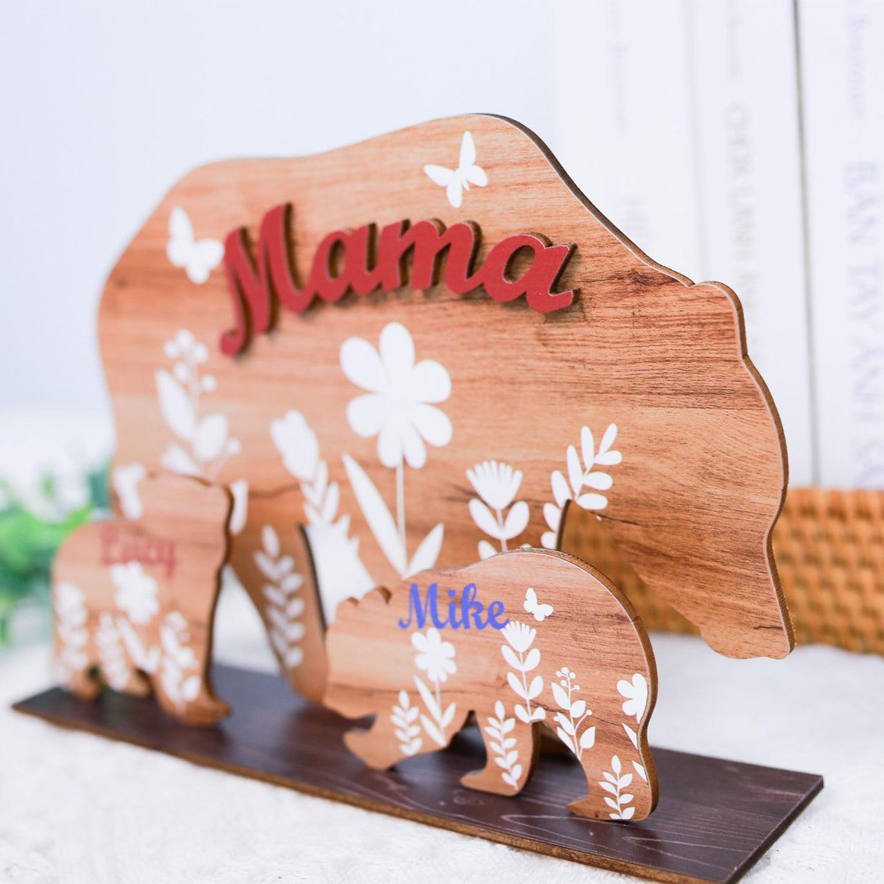 Personalized Mama Bear with Cubs Wooden Sign, Custom Name Sign, Special Gift for Mothers Day