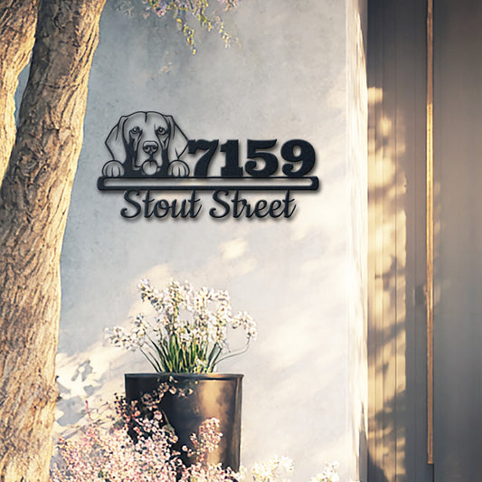 Personalized weimaraner address sign with house number and street name in metal