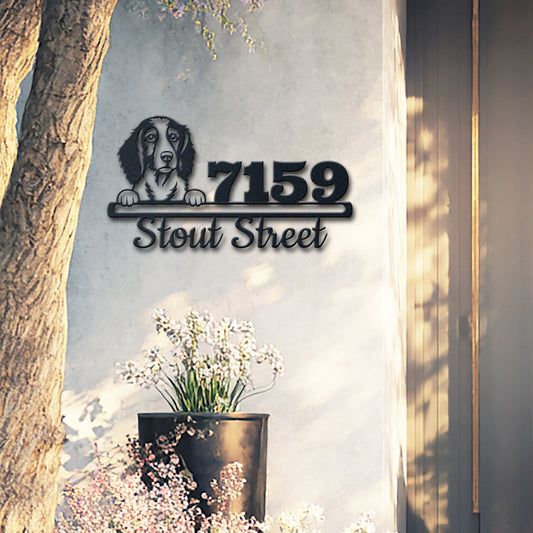 Personalized welsh springer spaniel address sign with house number and street name in metal