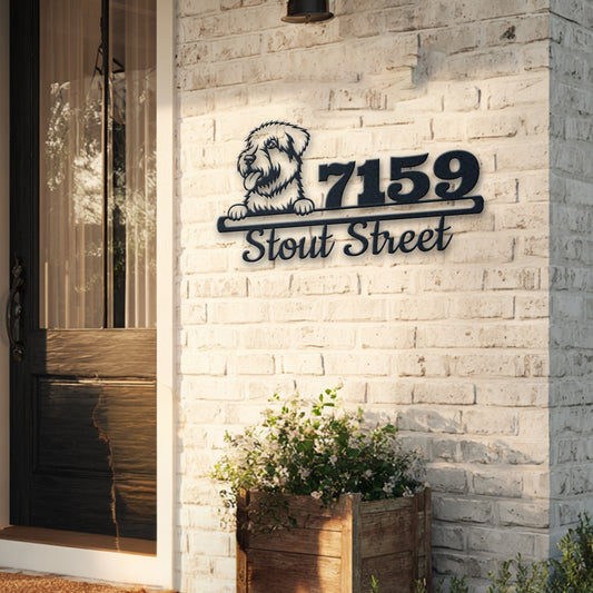 Personalized wheaten address sign with house number and street name in metal - product view 5