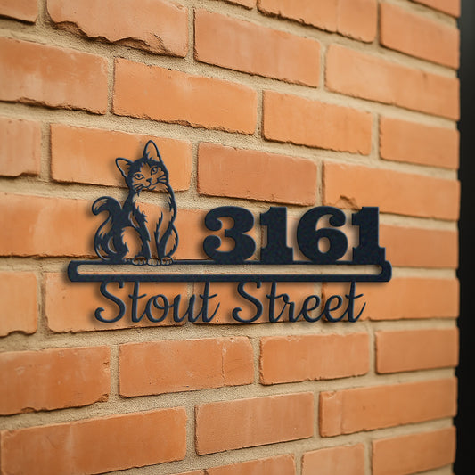 Personalized Cat Address Sign – Custom Metal House Number Plaque – photo 3
