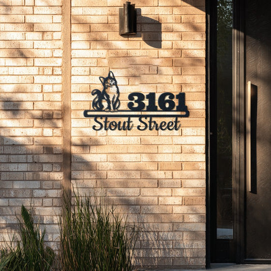 Personalized Cat Address Sign – Custom Metal House Number Plaque – photo 4