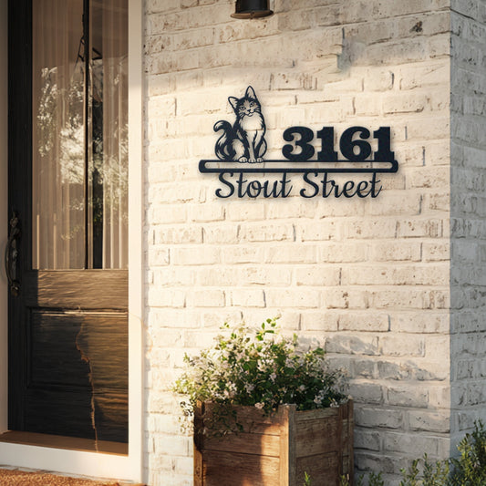 Personalized Cat Address Sign – Custom Metal House Number Plaque – photo 5