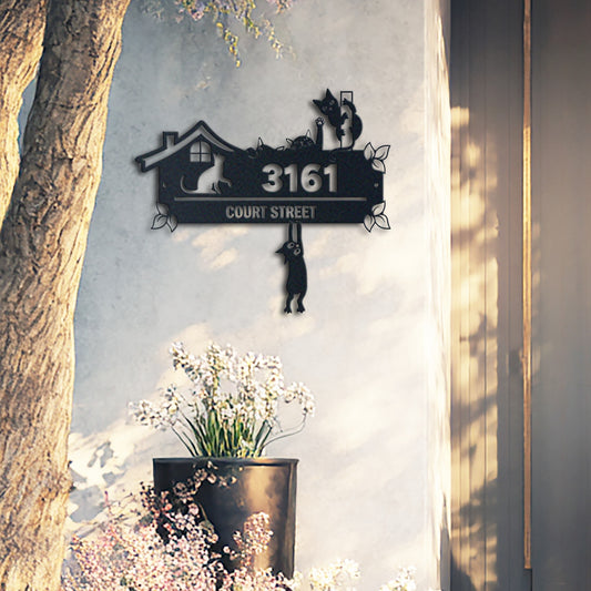 Cute Cat Metal Address Signs, Outdoor Wall Art, Housewarming Gifts, New House Presents Address – photo 1