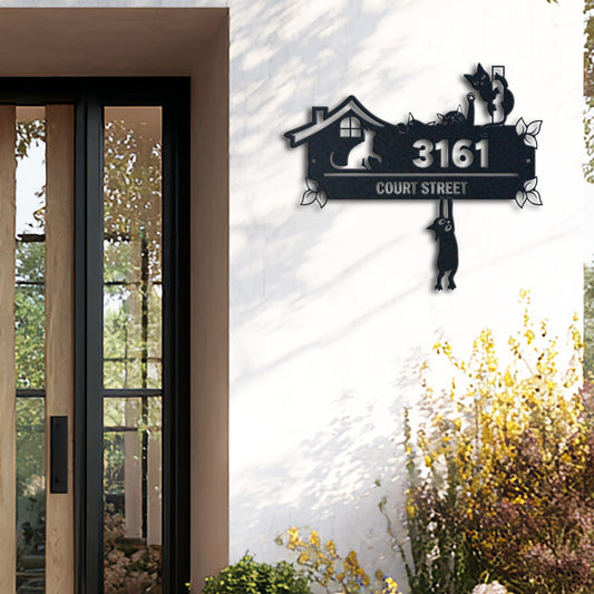 Cute Cat Metal Address Signs, Outdoor Wall Art, Housewarming Gifts, New House Presents Address – photo 2